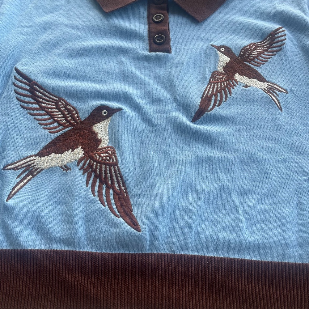 Blue and Brown Bird Embroidered Women's Sweater - Picture 2 of 11